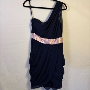 WTOO Watters & Watters Navy Blue One-Shoulder Dress Womens Size 10